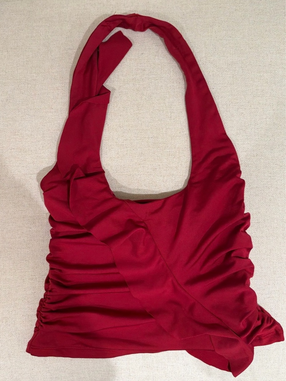 Cotton Candy LA Ruched Halter Tank Top (Red, Size Small)
